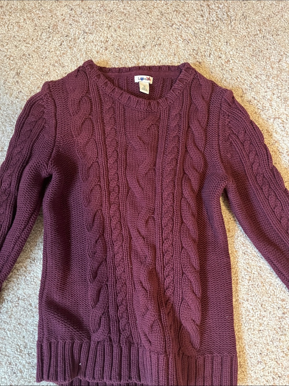 L.L. Bean Women’s Cable Knit Crewneck Sweater - Wine